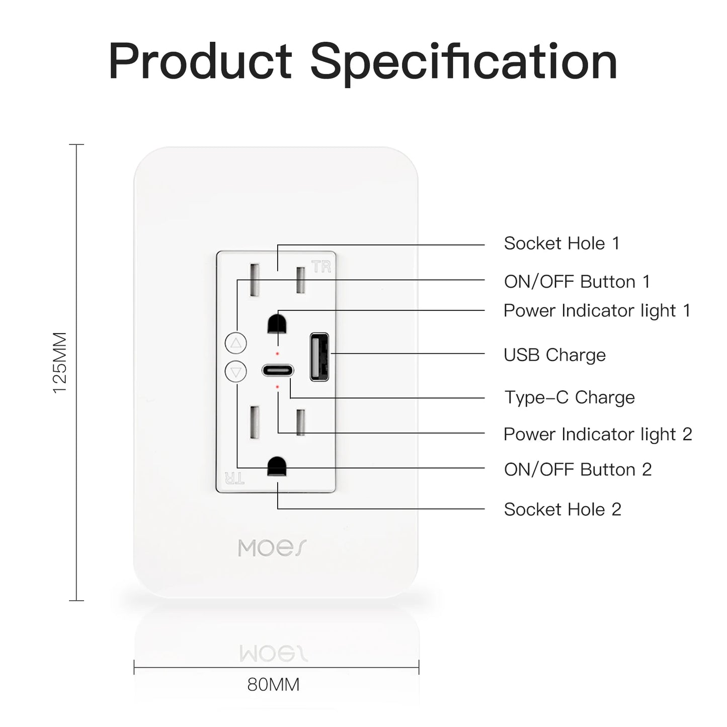 WiFi Smart Wall Socket with USB and Type C