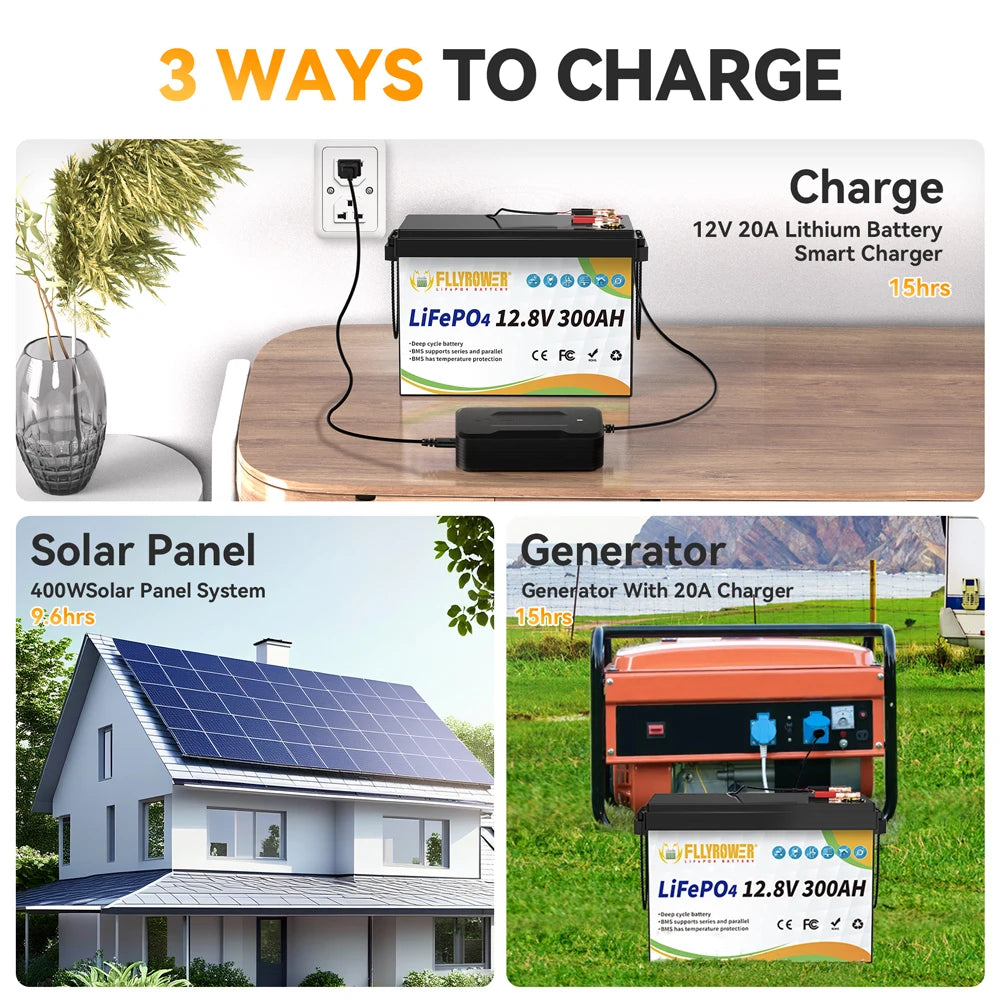 12V 300Ah LiFePO4 Battery Packs With BMS Lithium Iron Phosphate Rechargeable Batteries RV Boat Motor Solar Battery 8000+ Cycles