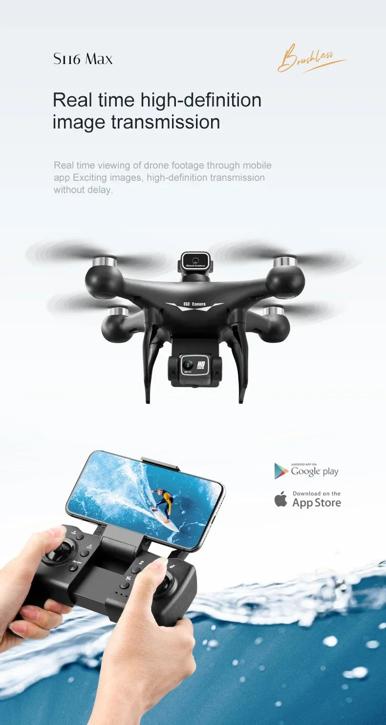 S116 MAX 8K Drone with 3 Batteries Dual Camera Optical Flow Obstacle Avoidance