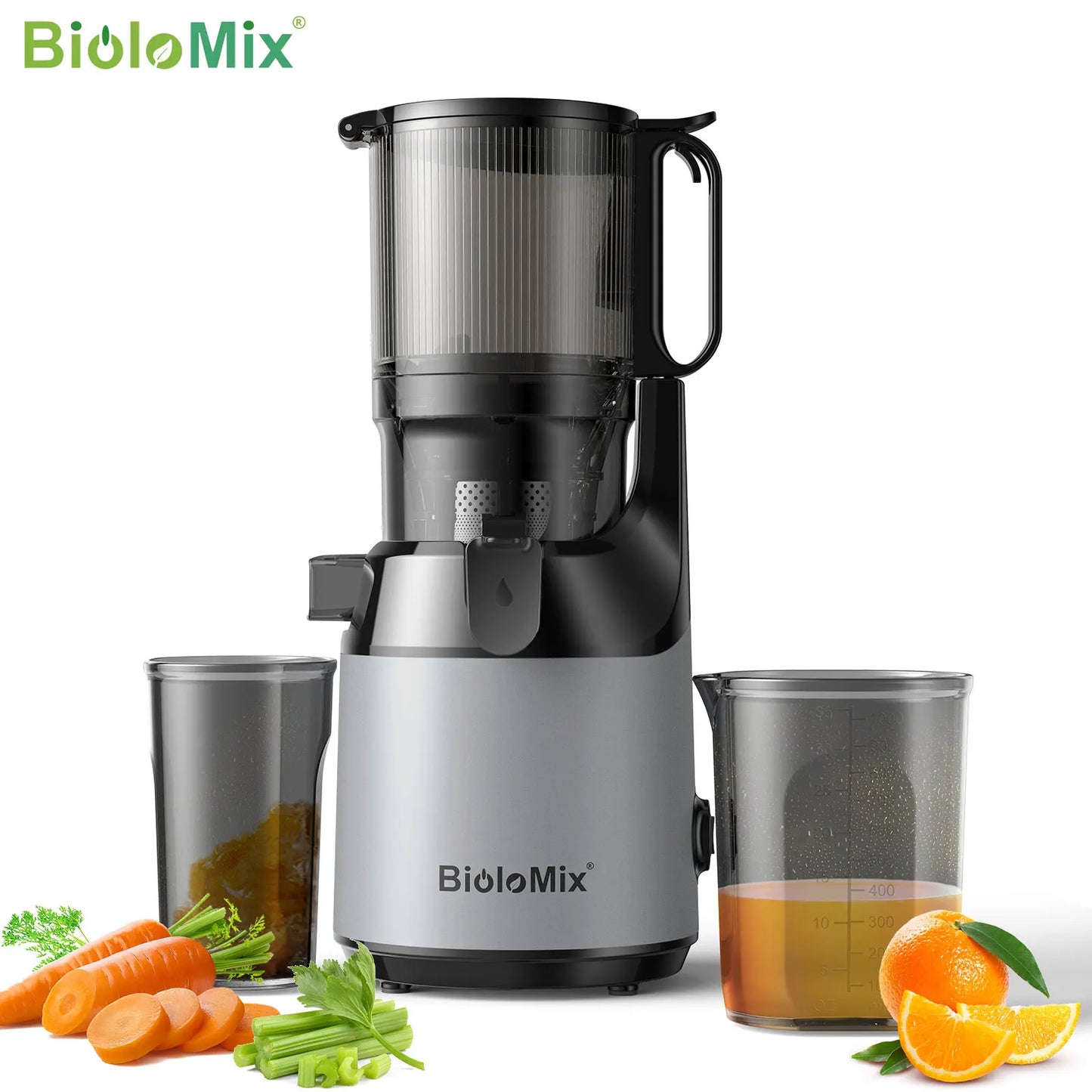 BioloMix Cold Press Juicer 130mm Chute Whole Fruit Vegetable BPA Free Slow Juicer