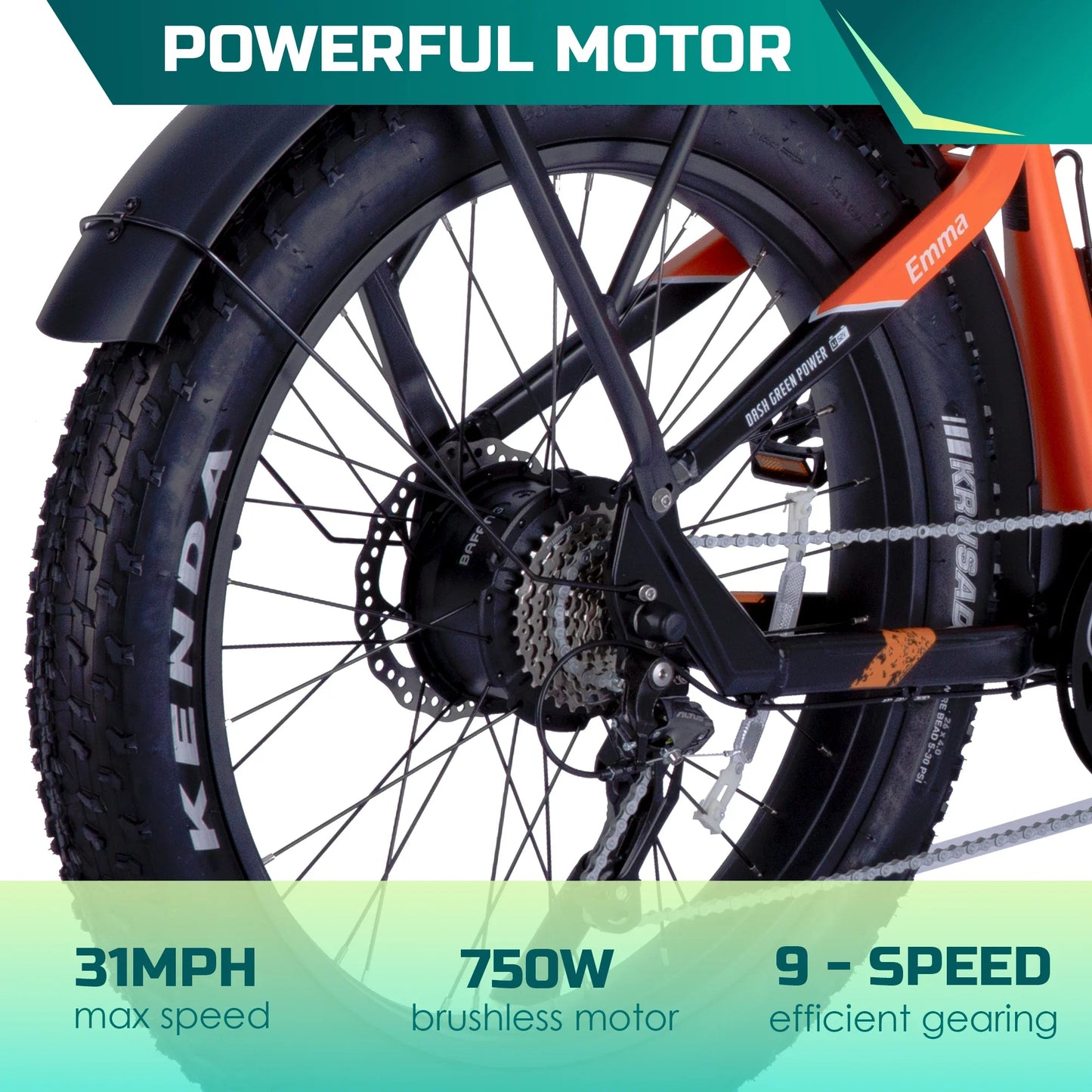 750W Off-Road Electric Bike with 26-Inch Fat Tires and LCD Display, Orange.