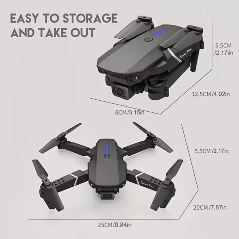 E88Pro 4K RC Drone with 3 Batteries Dual HD Camera Foldable WiFi FPV Height Hold