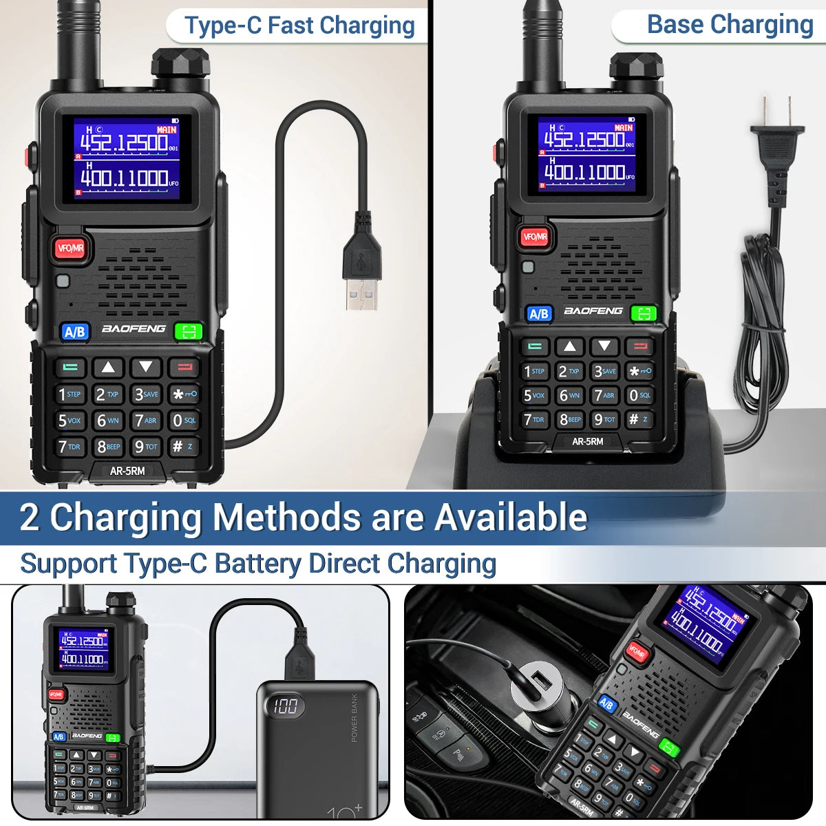 2PCS Baofeng AR-5RM 10W Walkie Talkie Multi Band Type-C Wireless Copy 999CH