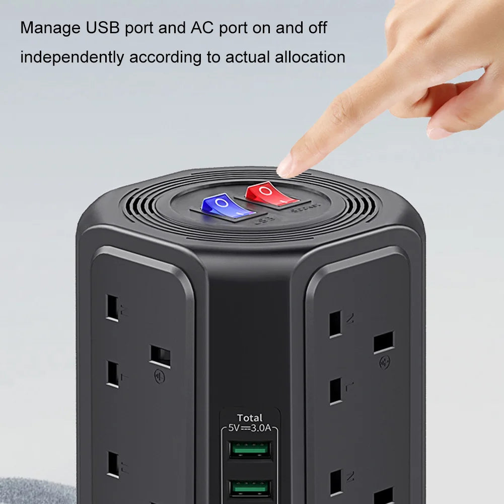 13A 3250W Tower Power Strip with 12 Outlets and 5 USB Ports, PD18W Fast Charging