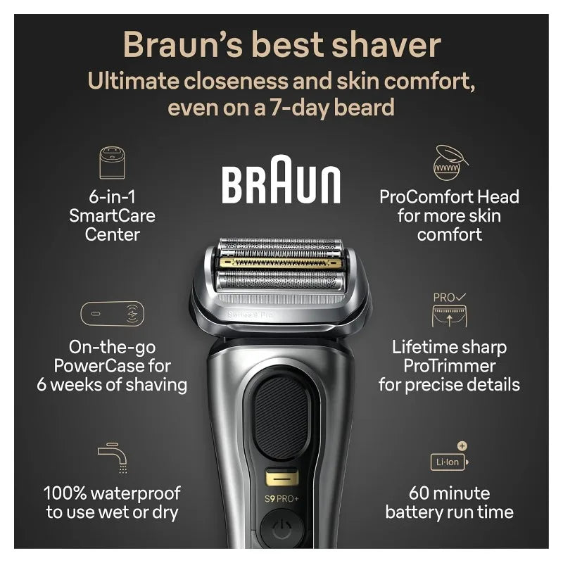 Braun Series 9 PRO+ Electric Shaver, Holiday Gifts for Men, Shaving Kit with 5 Pro Shave Elements and ProComfort Head, SmartCare