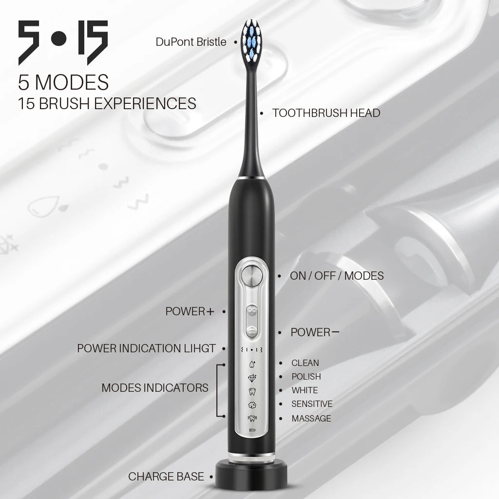 Super Sonic Electric Toothbrush for Adults and Kids Smart Timer Toothbrush with Replaceable Heads