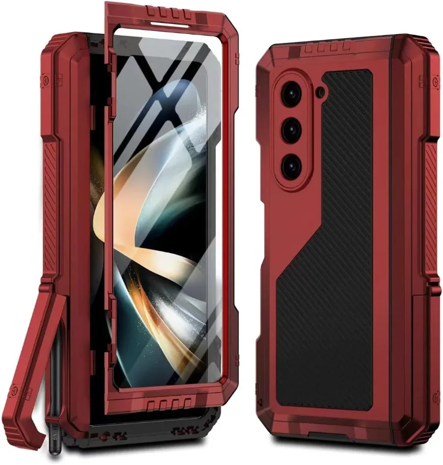 3 Layer Heavy Duty Metal Phone Case for Samsung Z Fold with Stand and Screen Film