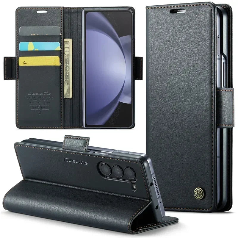 EUCAGR Luxury Magnetic Wallet Leather Case For Samsung Galaxy Z Fold 6 5 Shockproof Card Holder Pocket Cover For Galaxy Z Fold6