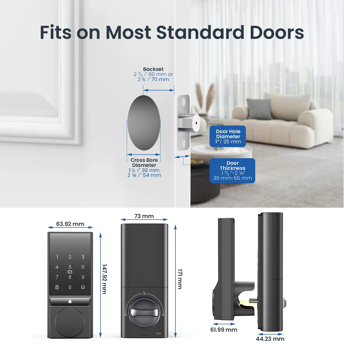 Smart Keyless Door Lock with Doorbell Bluetooth App Control and Auto Lock for Front Door