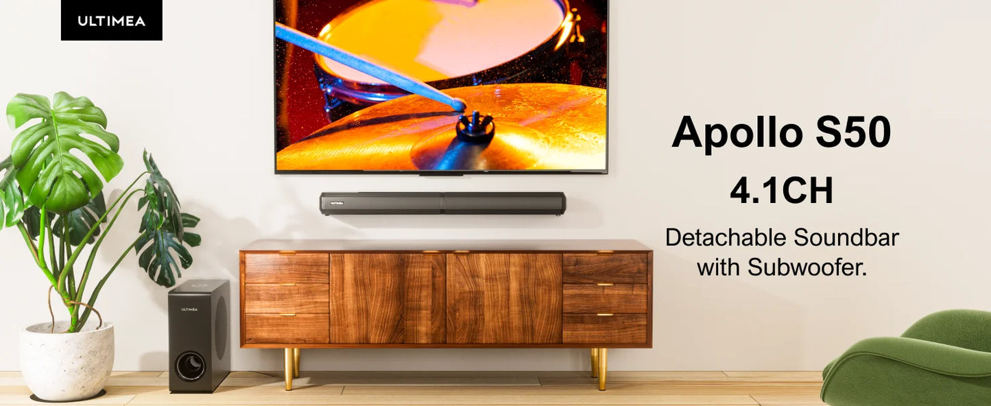 ULTIMEA 200W 4.1ch Detachable Bluetooth 5.3 Soundbar with Subwoofer for Smart TV and Home Theater