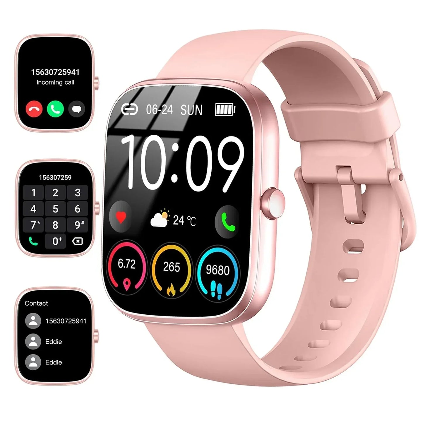 1.91 Inch smartwatch with call feature, waterproof fitness tracker, sleep and heart rate monitor, square touch screen.