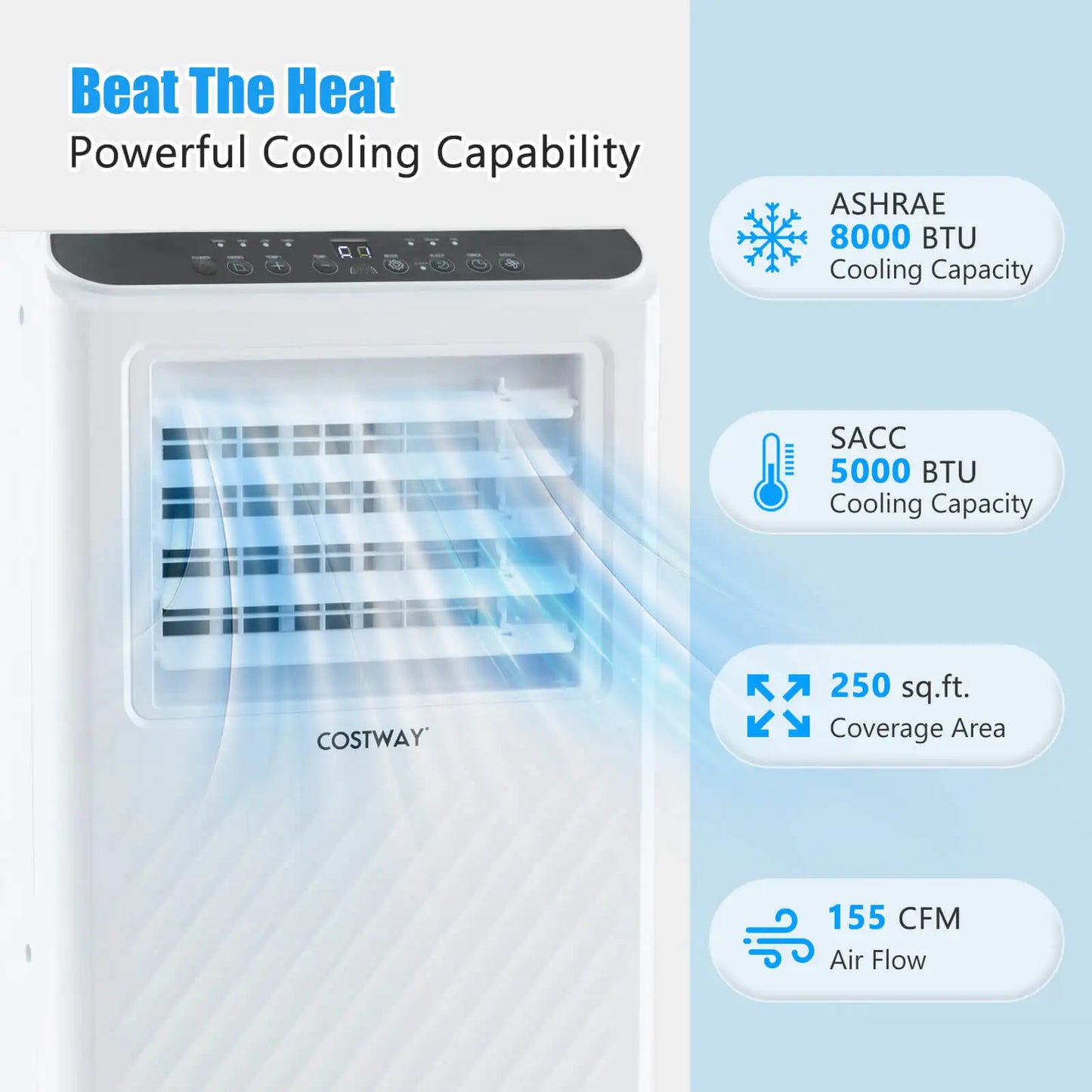 8000 BTU Portable Air Conditioner – 3-in-1 Cooler, Dehumidifier & Fan with Timer