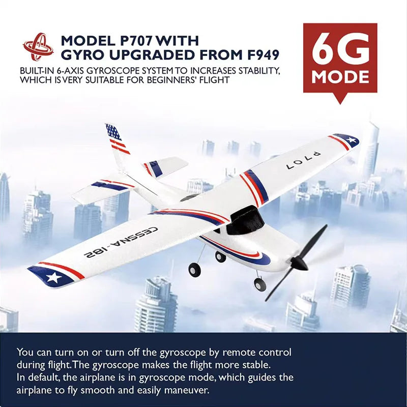 Park10 RC Airplane P707G with 6G gyro mode, fixed wing CESSNA RTF model, designed for beginner and intermediate outdoor use.