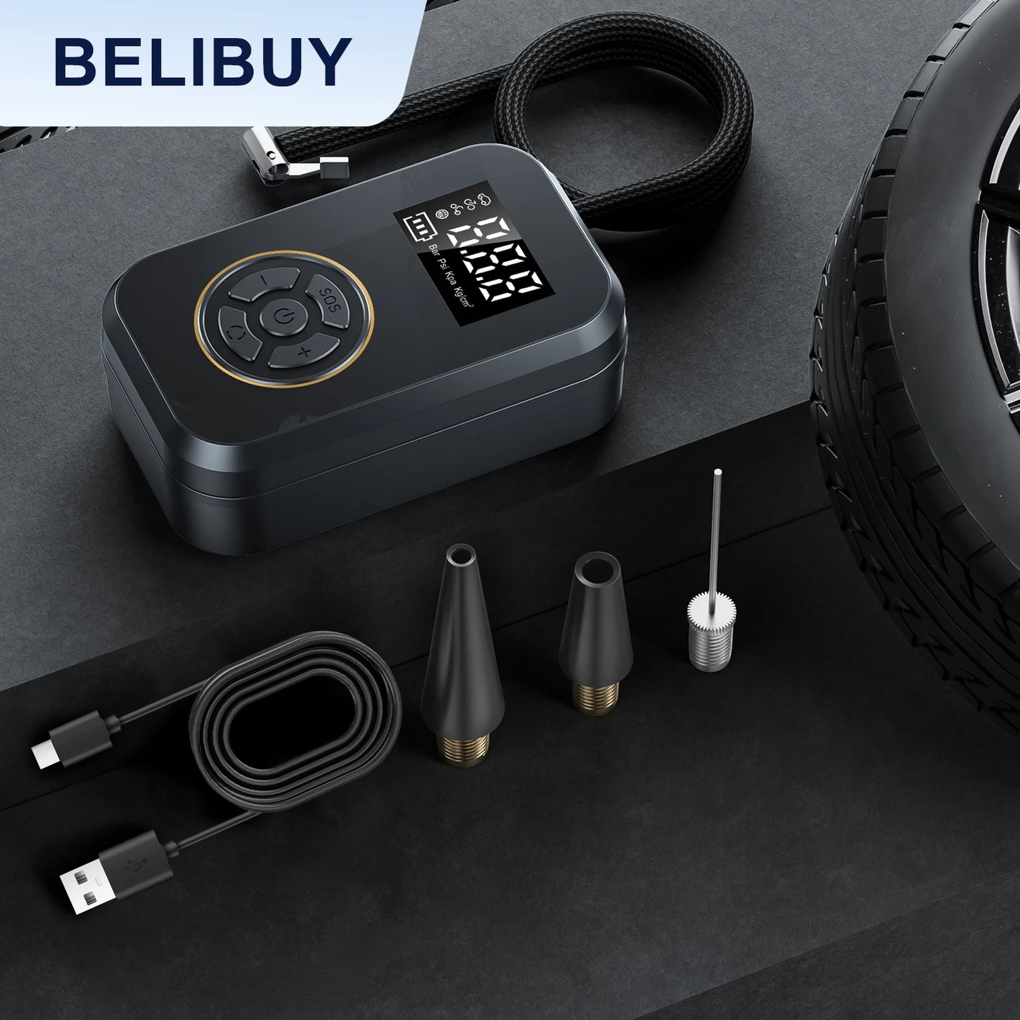 BELIBUY Portable Tire Inflator with Digital Display Electric Air Pump for Car and Bicycle Tires