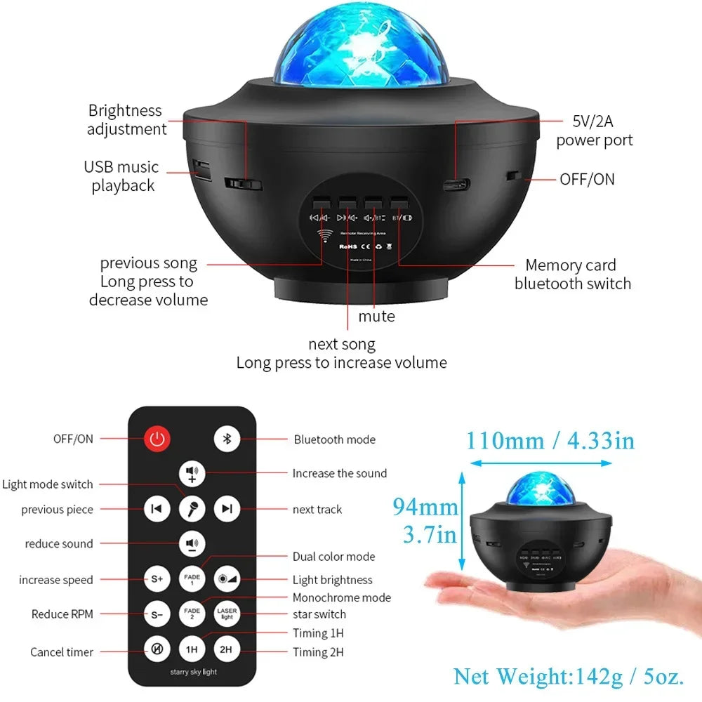 LED Starry Galaxy Projector Night Light with Bluetooth Music Player Colorful USB Night Lamp