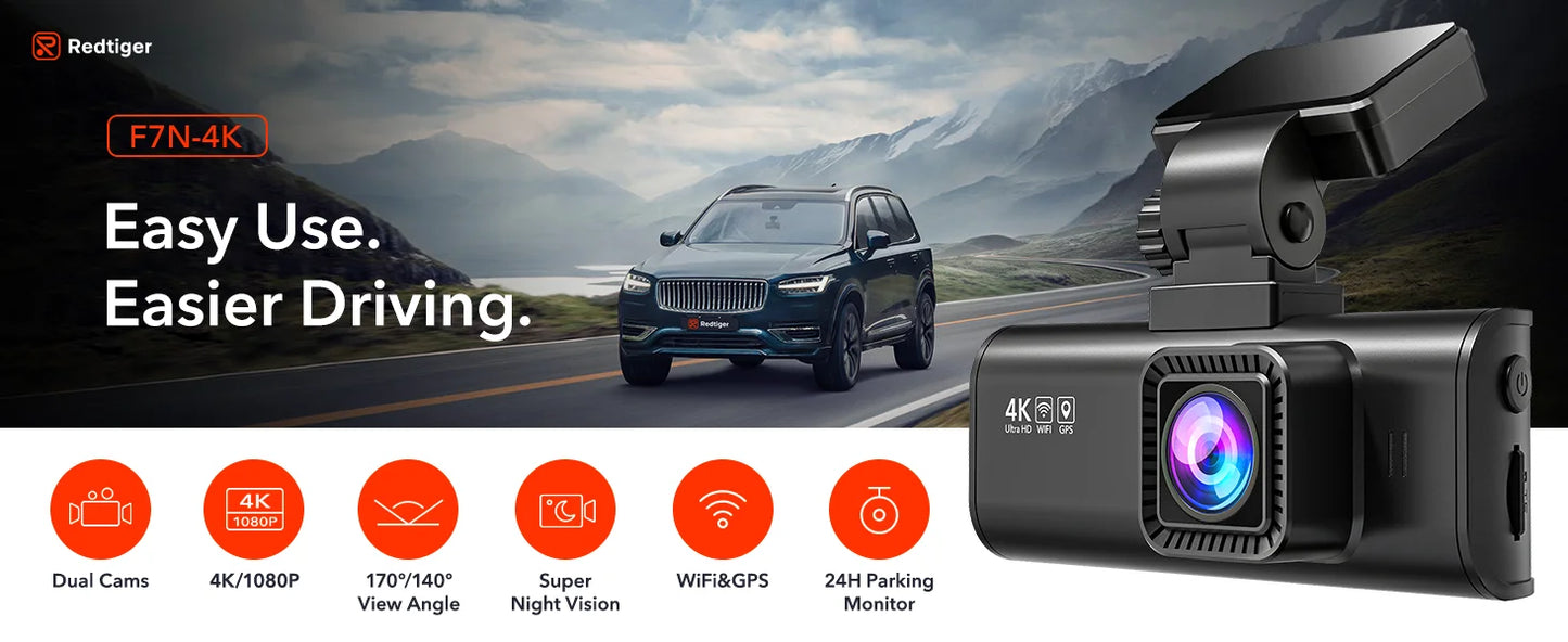 REDTIGER 4K Dash Cam Front and Rear with WiFi, GPS, and 24H Parking Mode