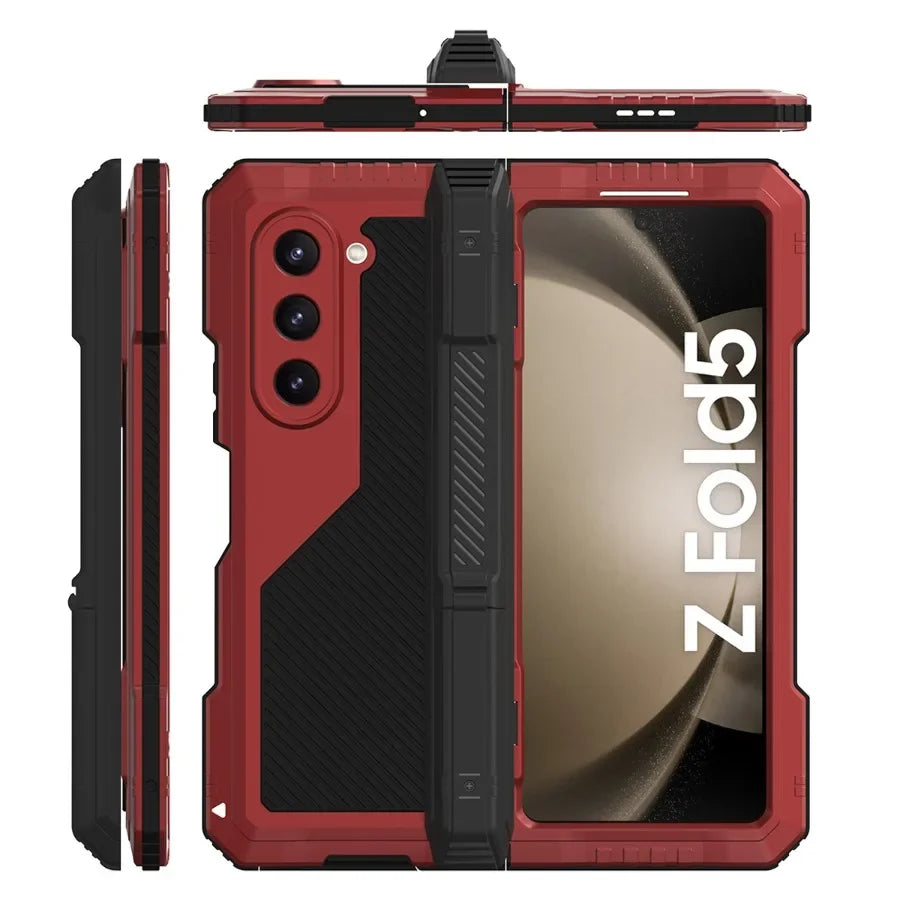 3 Layer Heavy Duty Metal Phone Case for Samsung Z Fold with Stand and Screen Film