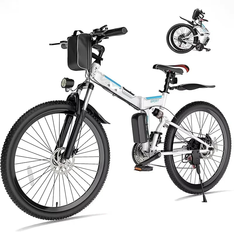 QVivi 750W Folding Electric Mountain Bike, 26-inch, commuter eBike with lithium battery.