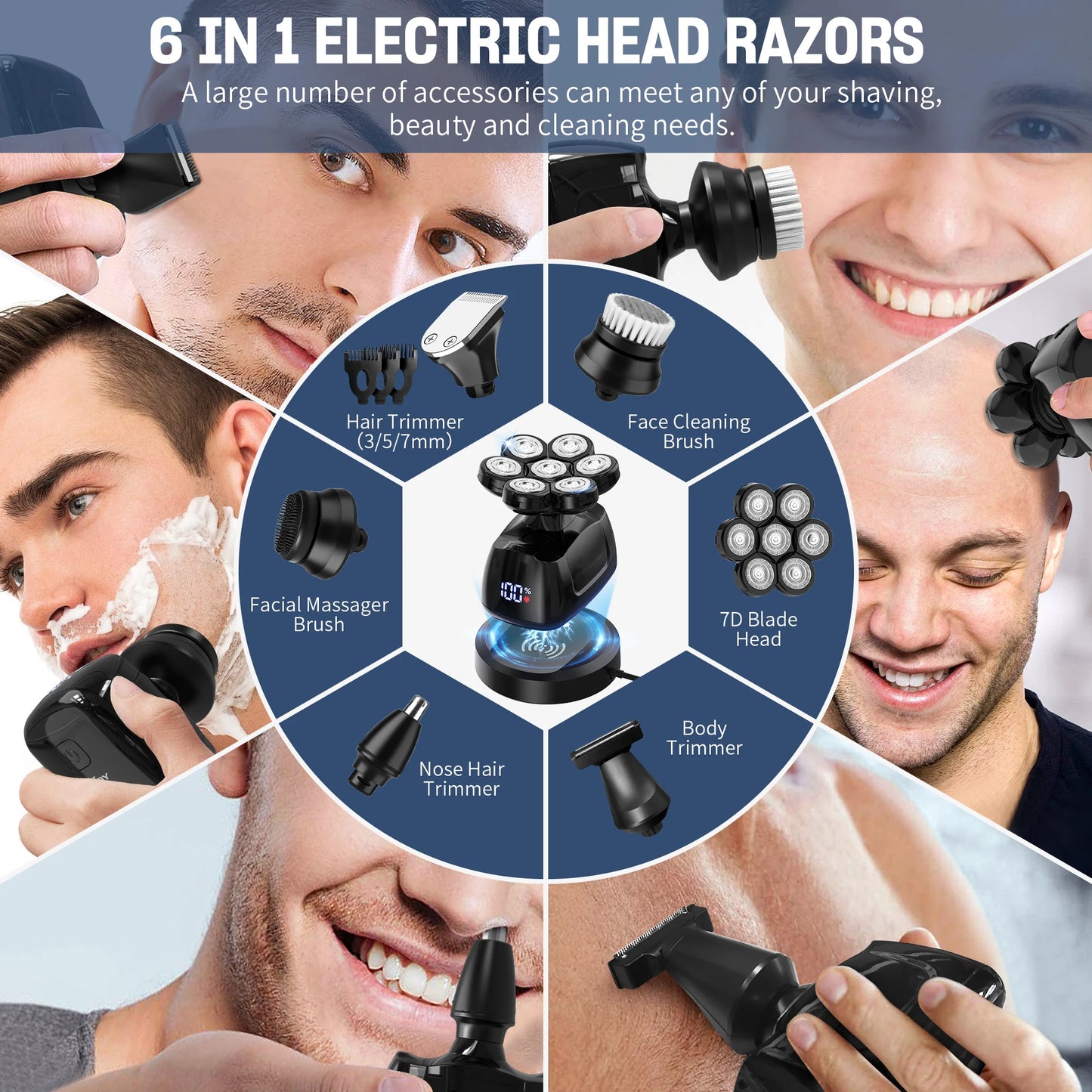 Sejoy 7D Electric Head Shaver for Bald Men Magnetic Razor & Beard Trimmer Waterproof