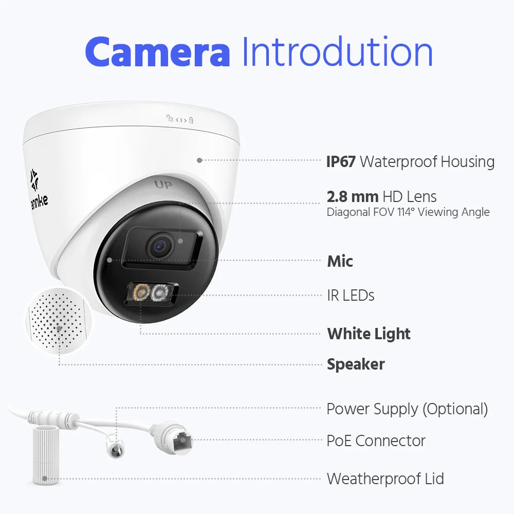ANNKE 4PCS Smart Dual-Light 3K IR Network Security IP Camera Two-Way Audio Support flashing/ Audio alarm Waterproof POE Camera
