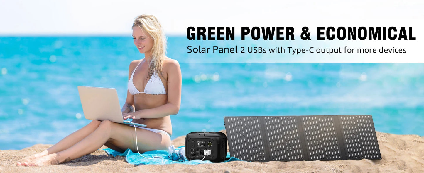 300W Portable Power Station with 260Wh Capacity and 40W Solar Panels AC Outlet 110V for Camping Travel RV