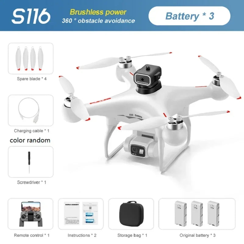 S116 MAX 8K Drone with 3 Batteries Dual Camera Optical Flow Obstacle Avoidance