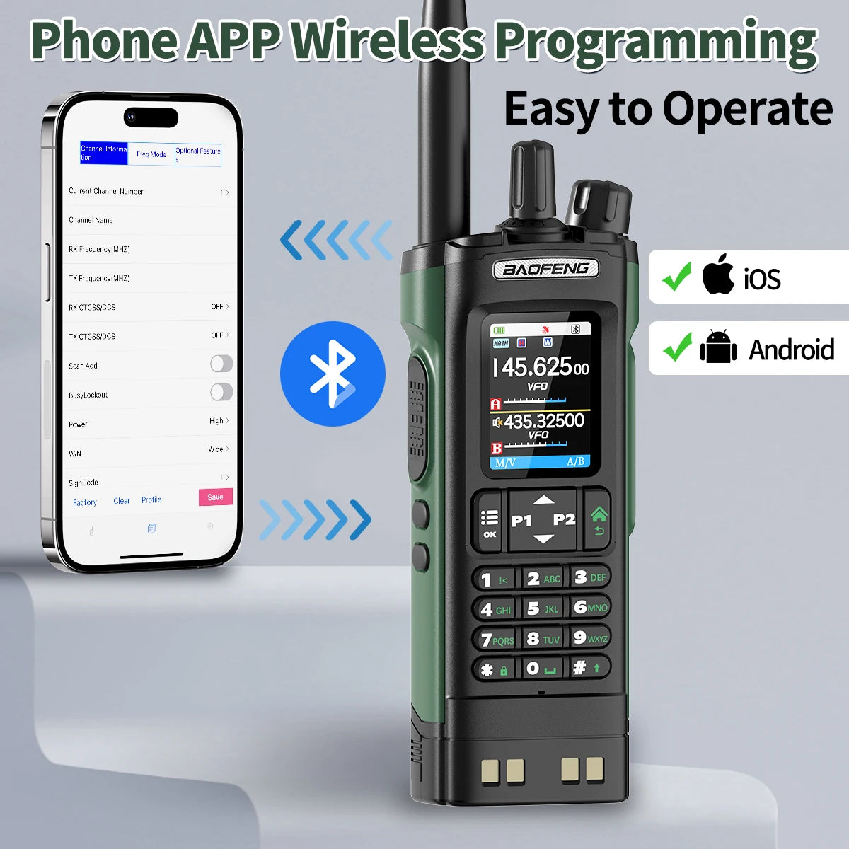 Baofeng UV-32 10W GPS Walkie Talkie Multi Band Bluetooth Type-C Long Range