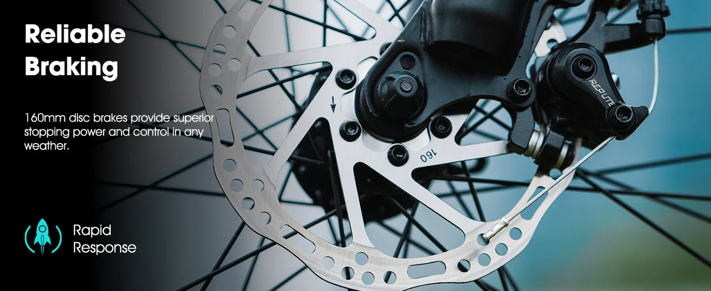 HILAND 26 Inch Electric Mountain Bike 500W with 160mm disc brakes for reliable stopping power.