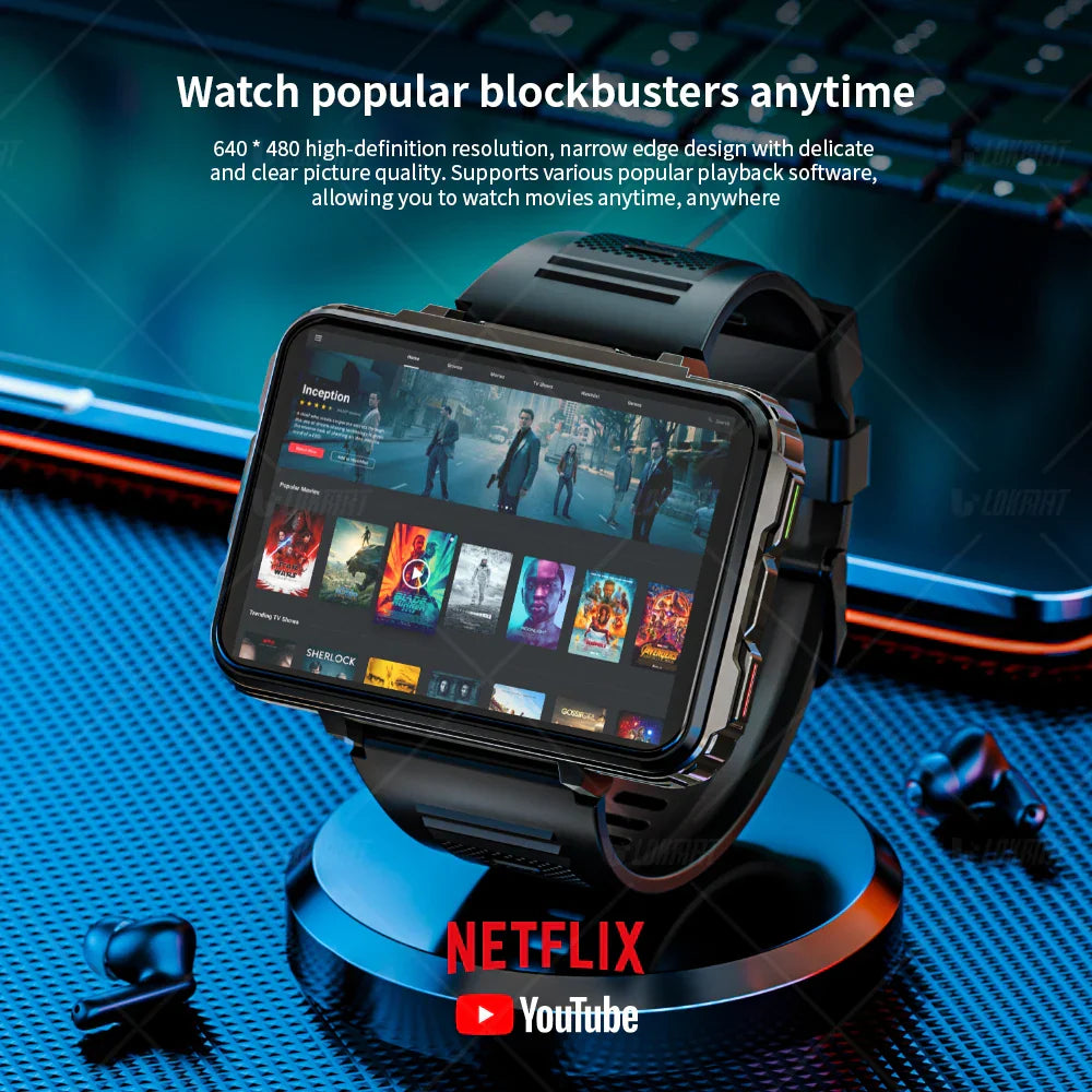 LOKMAT APPLLP 5 MAX Android 4G smartwatch phone with dual cameras, flashlight, 2.4-inch square TFT screen, high-definition display, fitness and sleep tracking, heart rate and blood oxygen monitor, GPS, Bluetooth 5.0, 64GB ROM, 4GB RAM, life waterproof, voice assistant, compatible