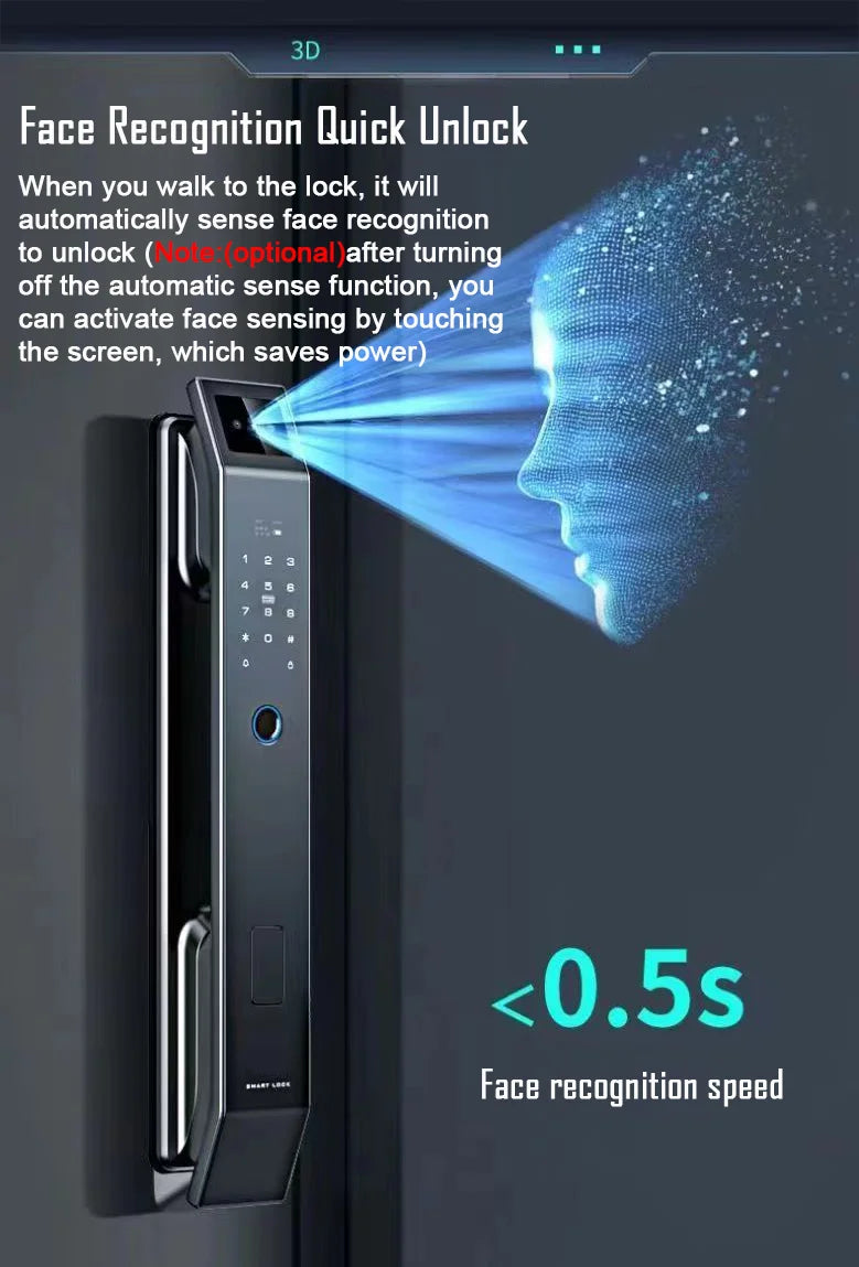 3D Face Recognition Digital Door Lock with Camera Fingerprint and Keyless Entry