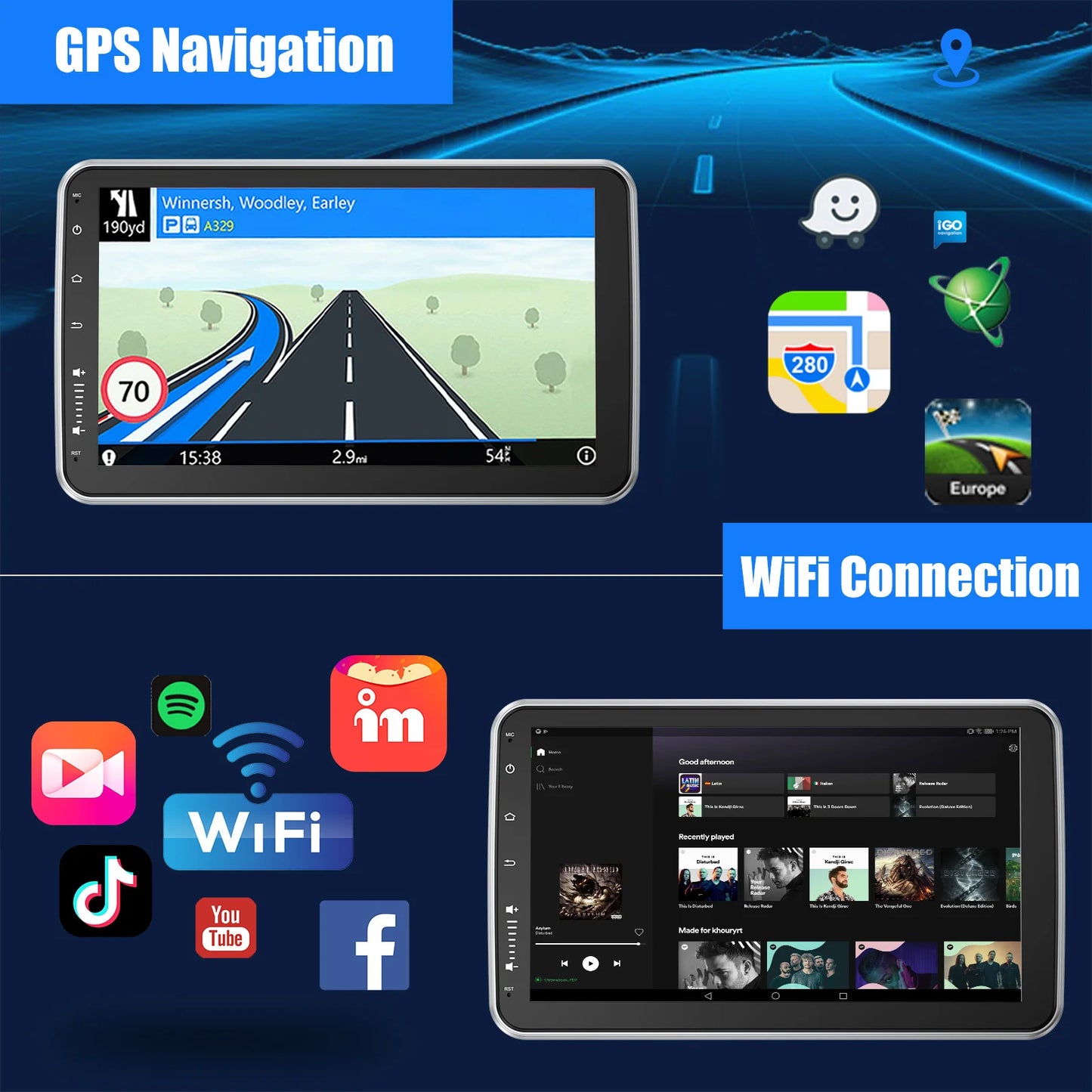 ESSGOO Android 13 10.1" Universal Rotatable Car Radio with CarPlay & GPS