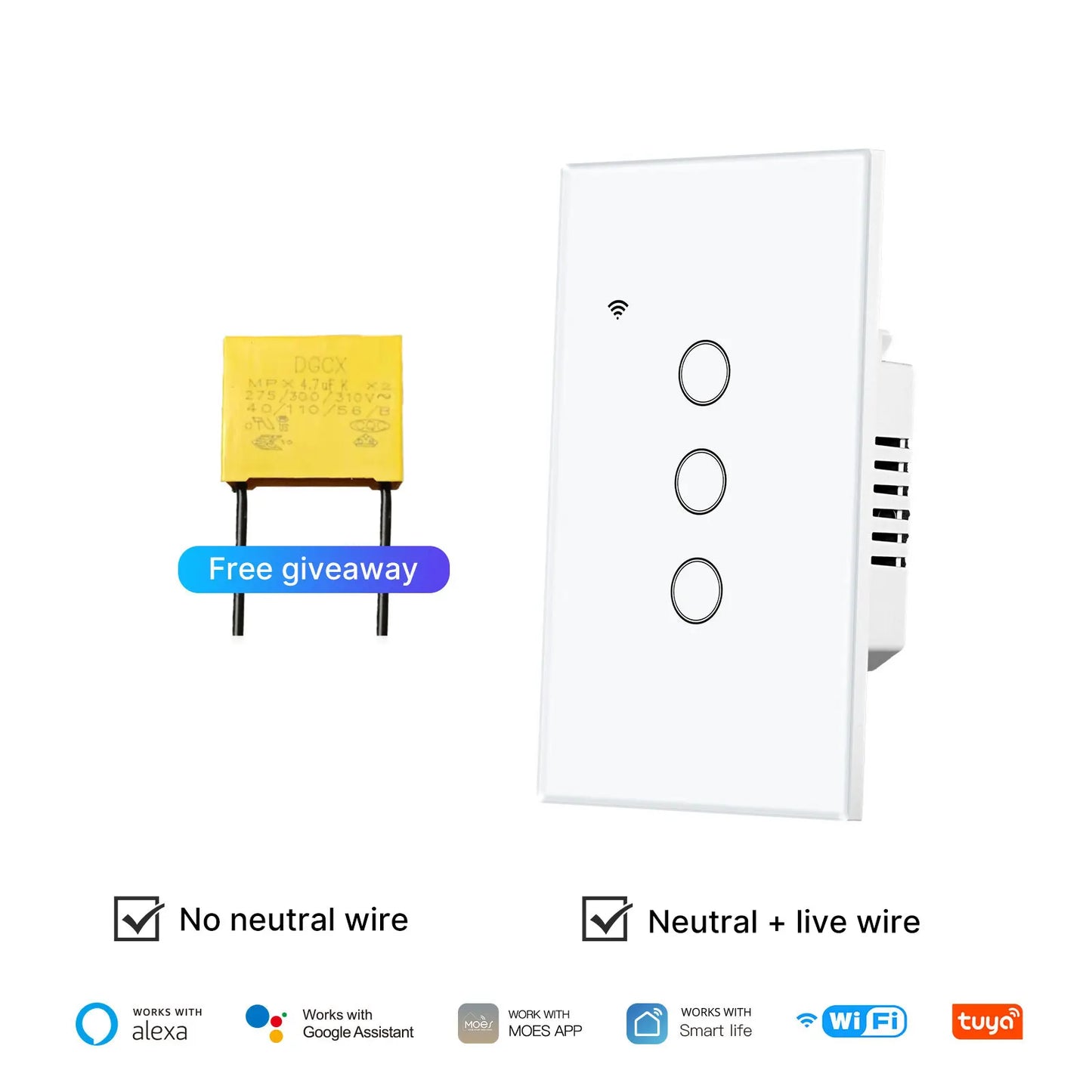 Tuya WiFi Smart Light Switch Touch Control Alexa Google