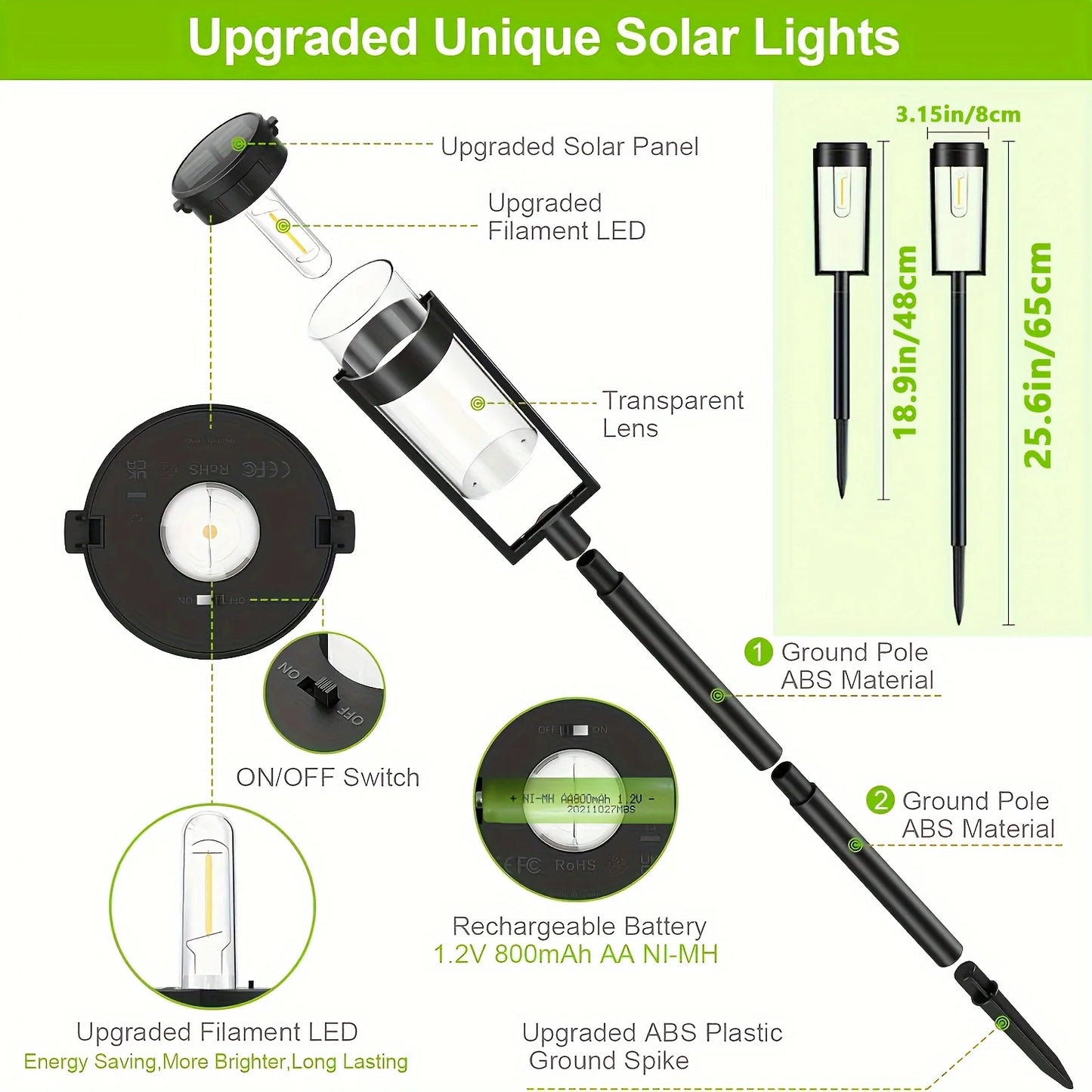 6/12 Pack Solar Pathway Lights Outdoor, Upgraded Solar Lights for Outside, Auto On/Off Solar Landscape Path Lights