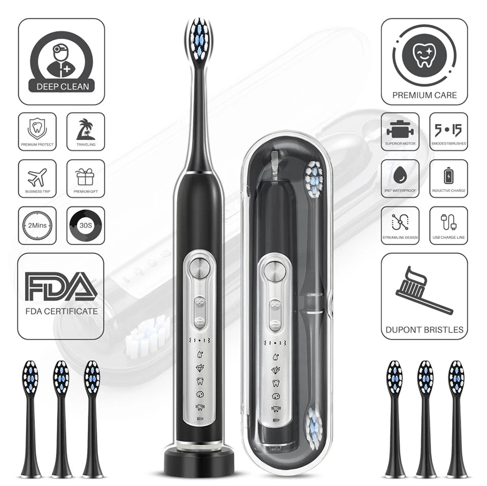 Super Sonic Electric Toothbrush for Adults and Kids Smart Timer Toothbrush with Replaceable Heads