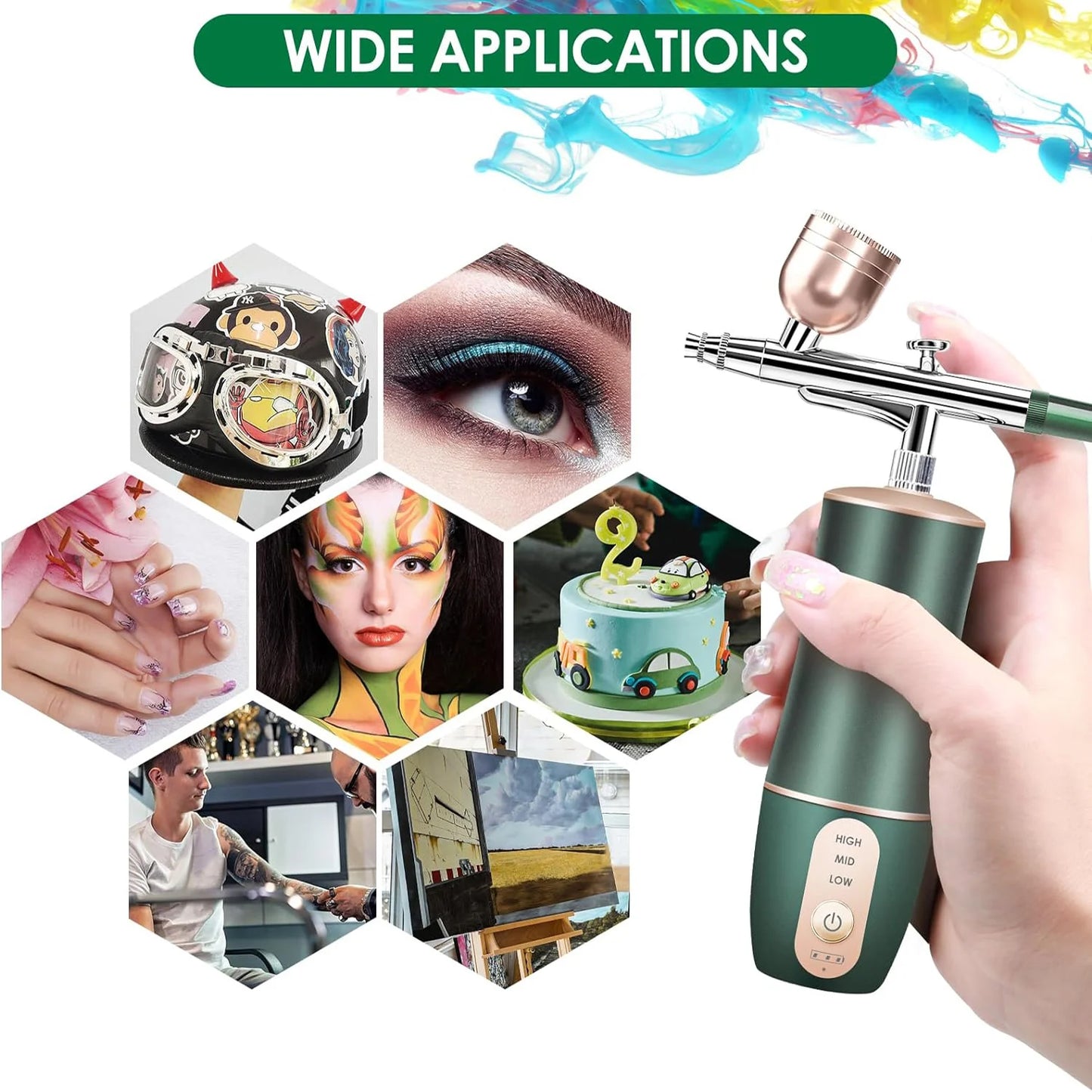 Portable Rechargeable Airbrush Kit with Compressor for Nail Art Makeup Paint