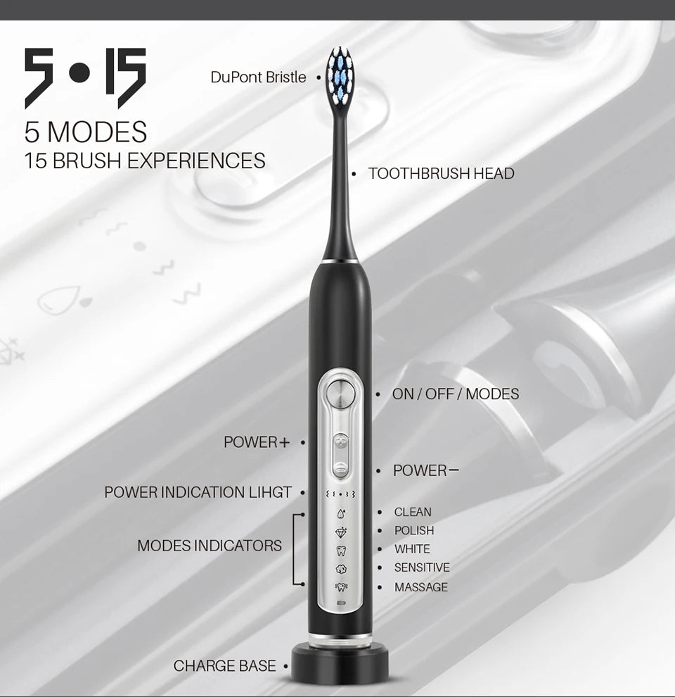 Super Sonic Electric Toothbrush for Adults and Kids Smart Timer Toothbrush with Replaceable Heads