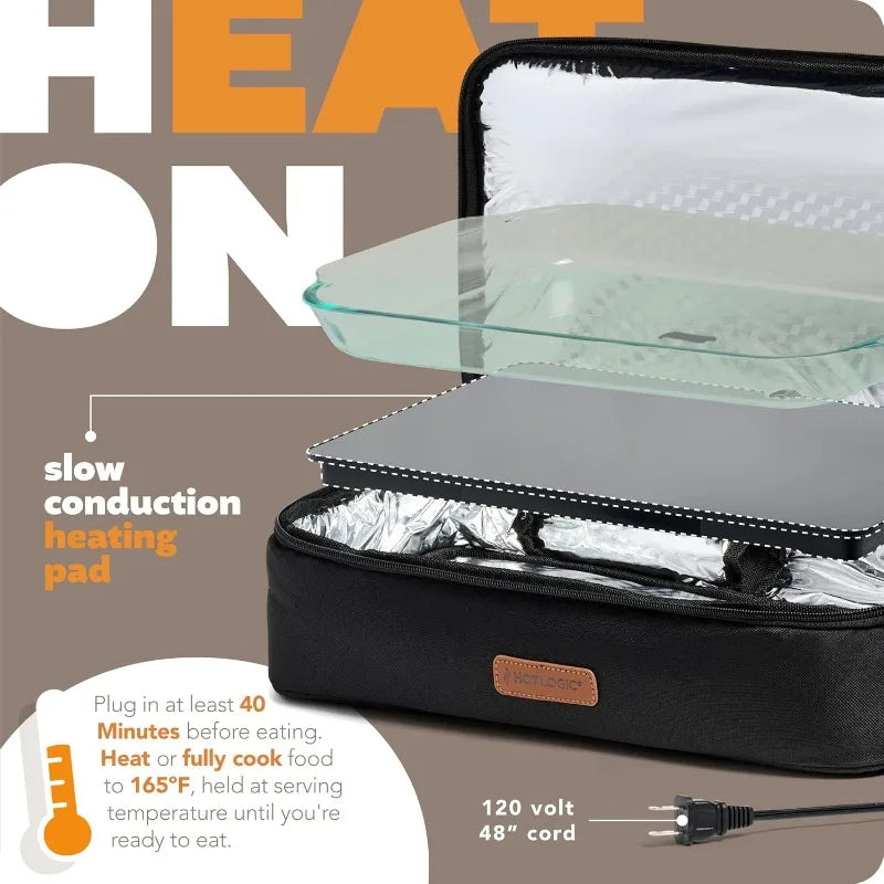 HOTLOGIC Max XP Large Portable Electric Lunch Box and Food Warmer Tote 120V Black