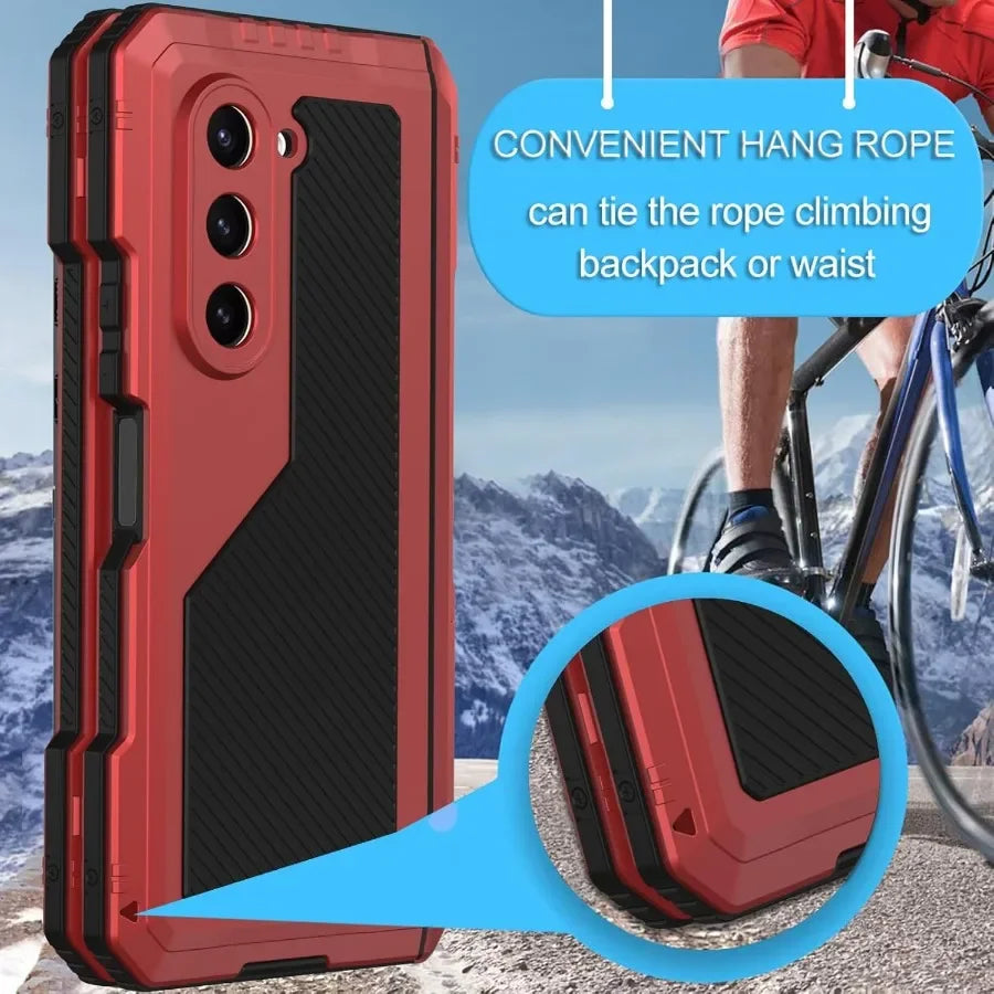 3 Layer Heavy Duty Metal Phone Case for Samsung Z Fold with Stand and Screen Film