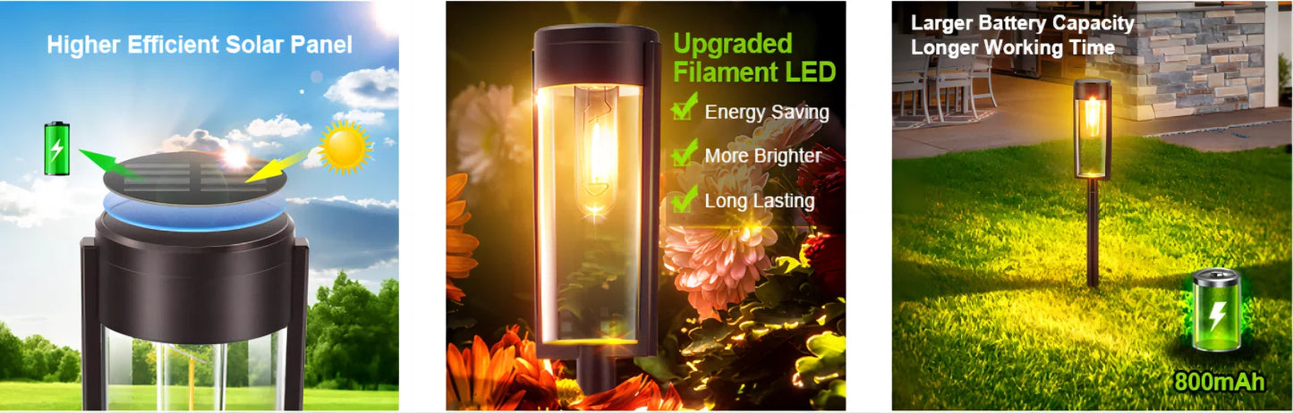 6/12 Pack Solar Pathway Lights Outdoor, Upgraded Solar Lights for Outside, Auto On/Off Solar Landscape Path Lights