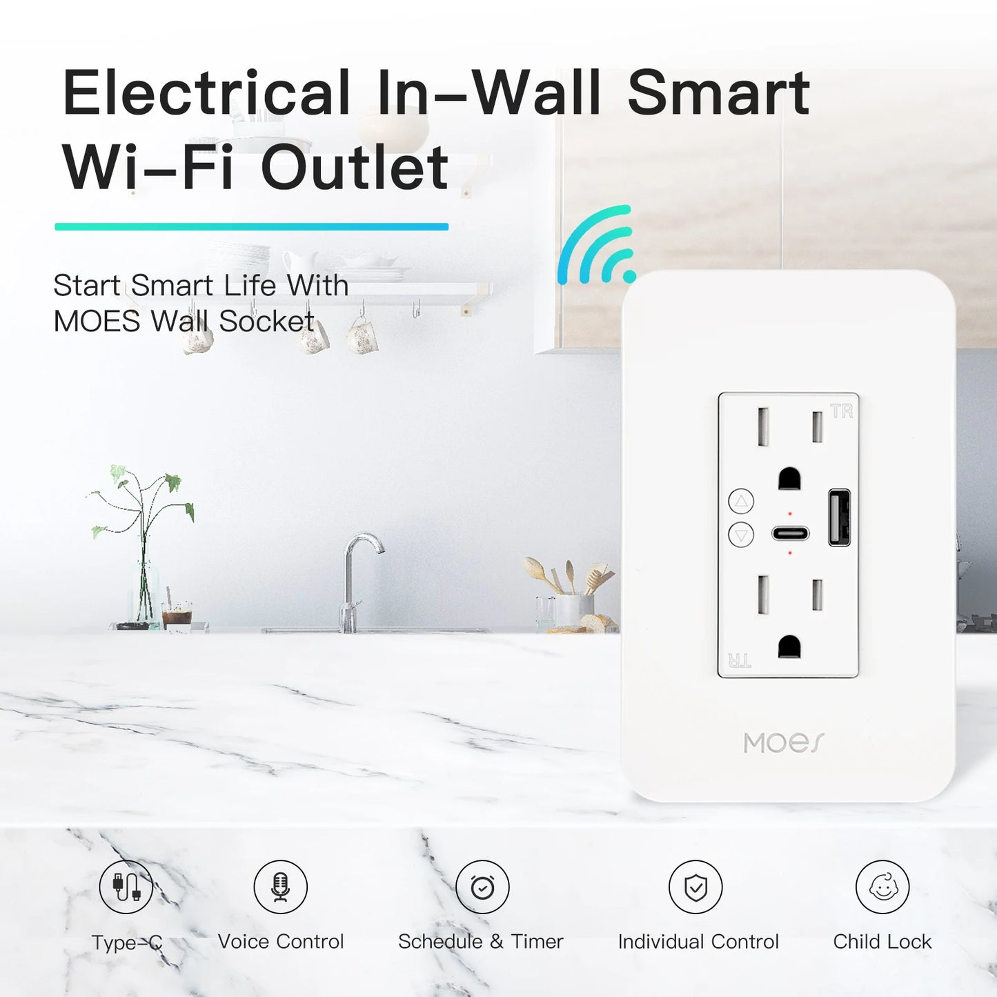 WiFi Smart Wall Socket with USB and Type C