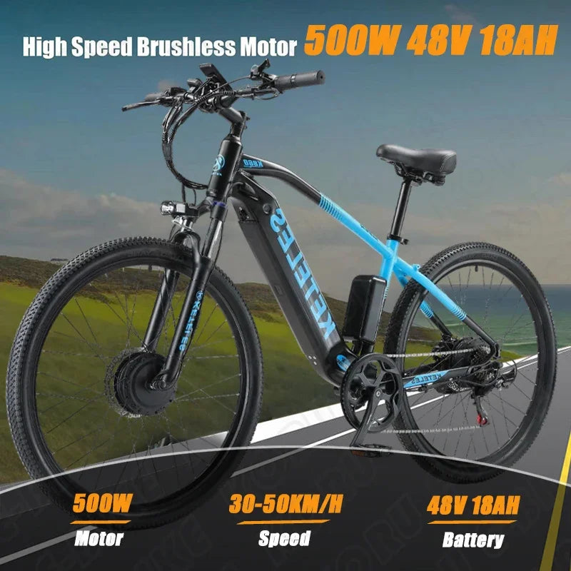 2024 KETELES K860 29 Inch e-bike with 500W brushless motor, 48V 18AH lithium battery, designed for urban and mountain use
