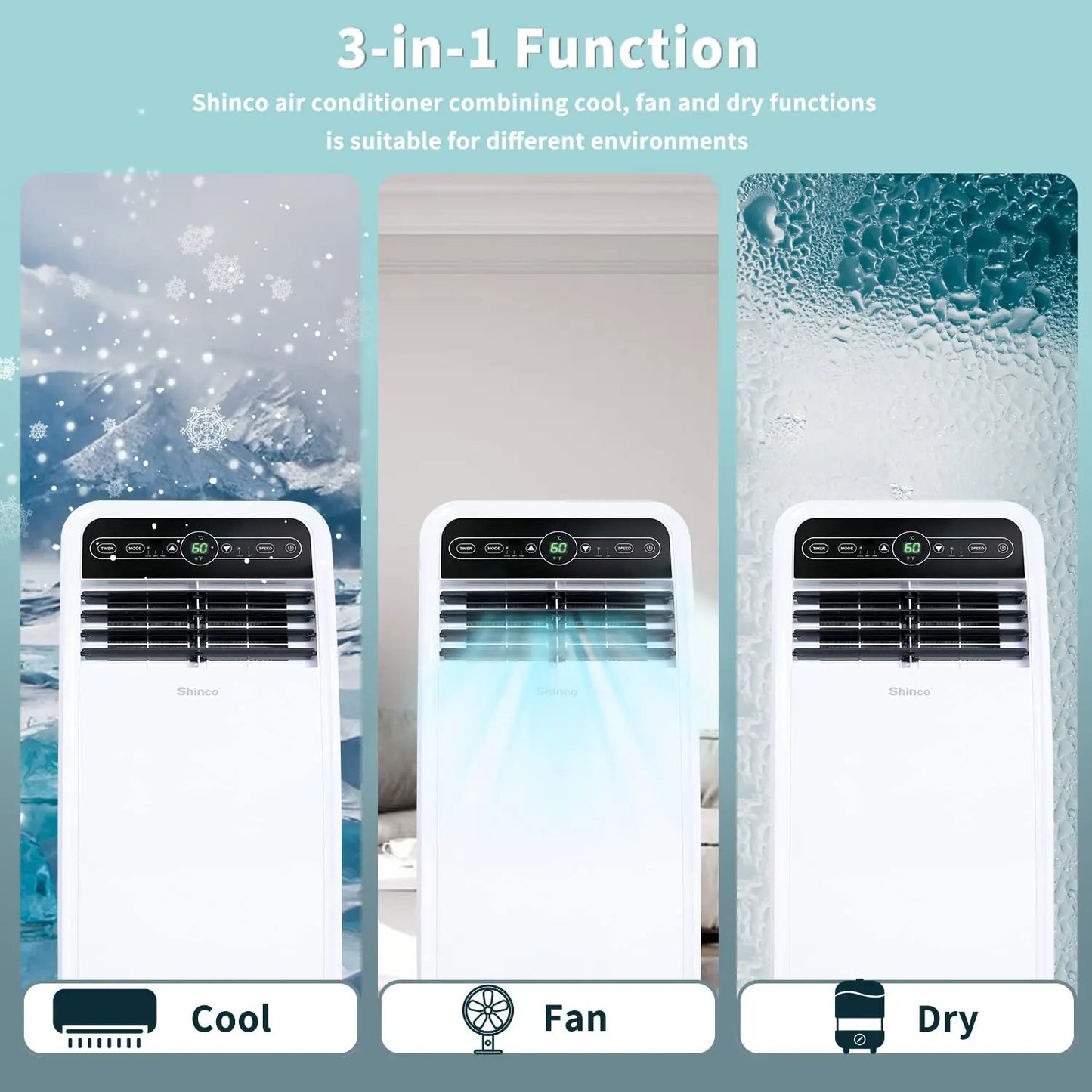 8000 BTU Portable Air Conditioner with Cool Dehumidifier and Fan Modes for Rooms up to 200 sq ft