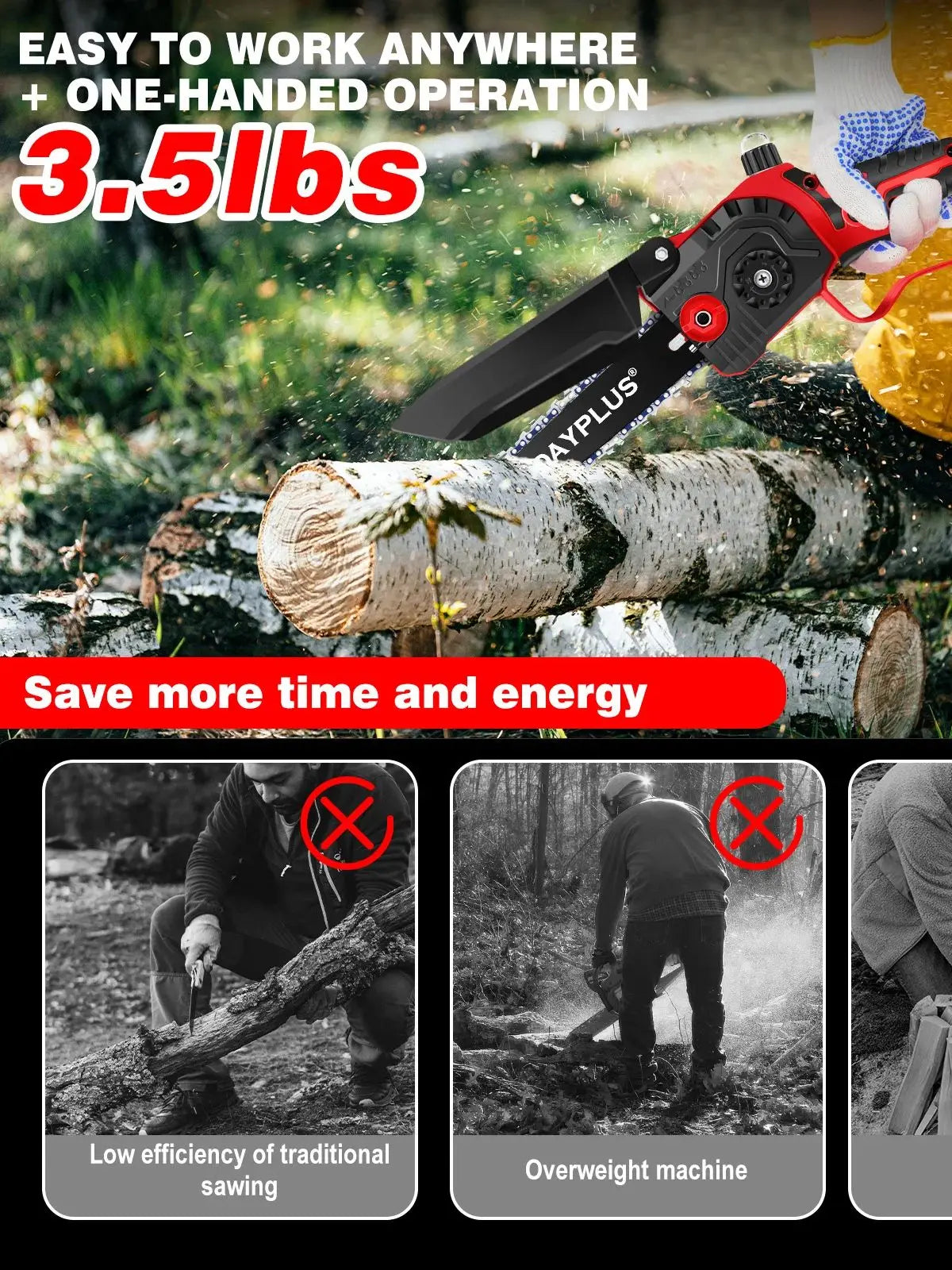 8 Inch Cordless Electric Chainsaw Brushless 4.0Ah Battery