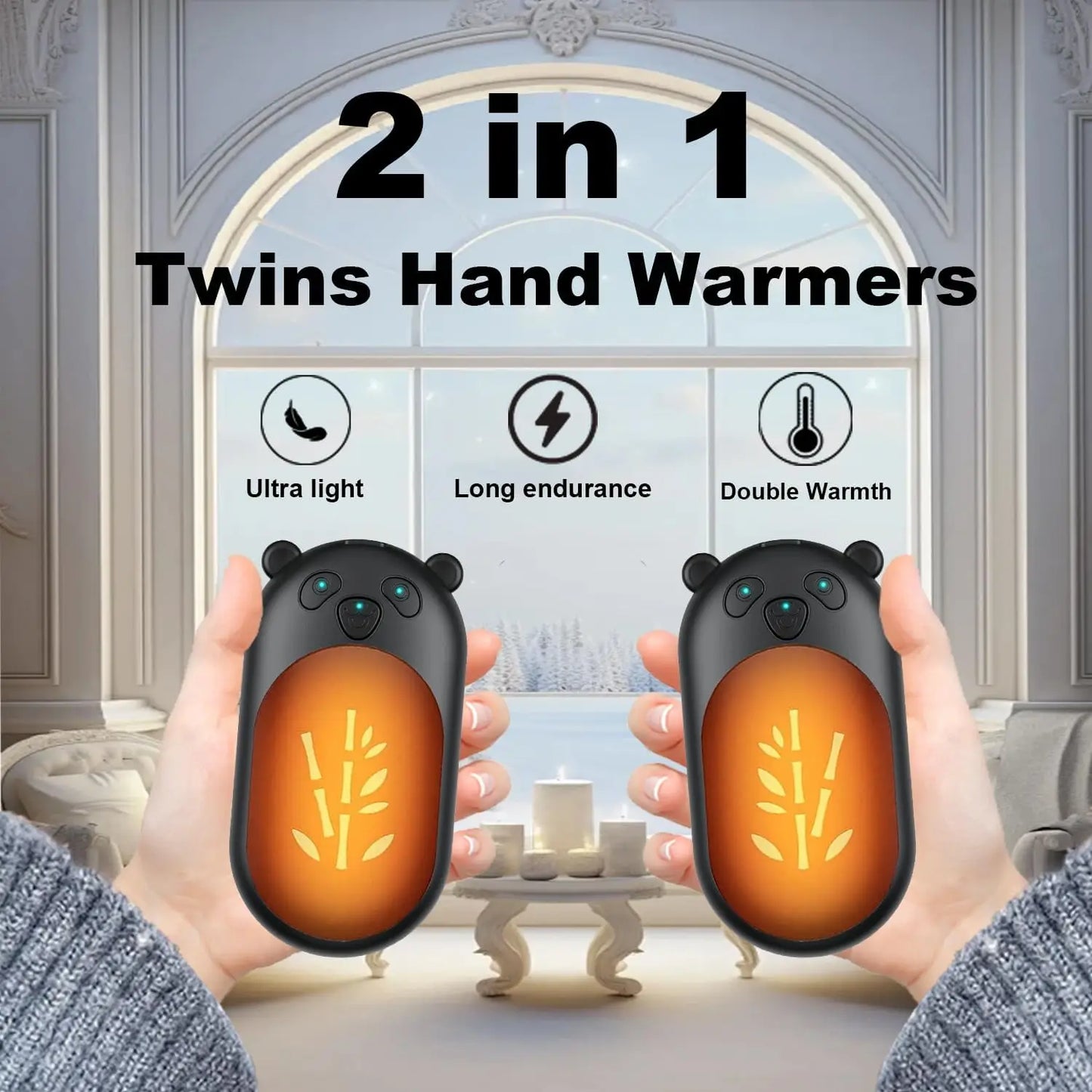 2 in 1 Portable Hand Warmer with Double Sided Heating Pocket Sized
