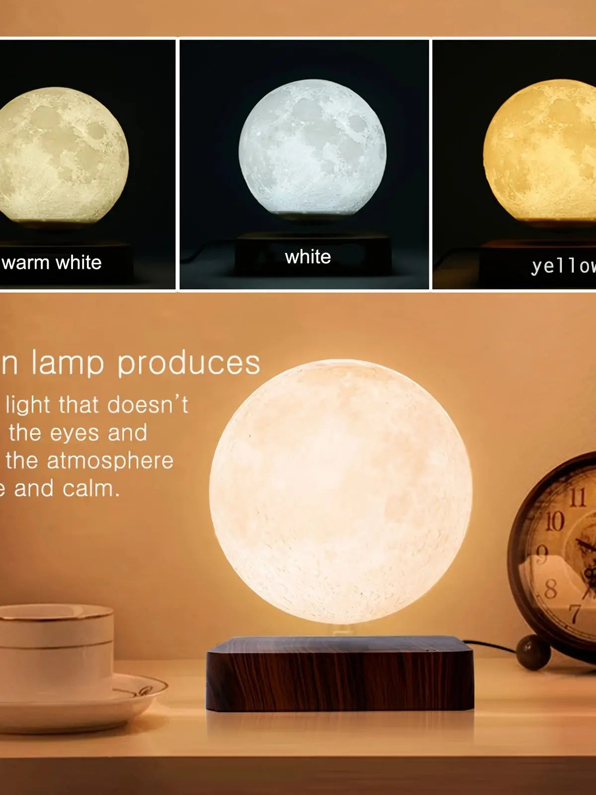 Levitating Moon Table Lamp Magnetic Floating Night Light with 3 Lighting Modes 3D Printed Bedside Lamp