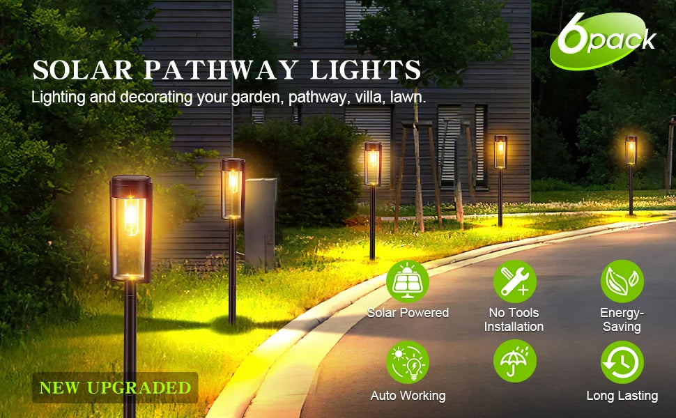 6/12 Pack Solar Pathway Lights Outdoor, Upgraded Solar Lights for Outside, Auto On/Off Solar Landscape Path Lights