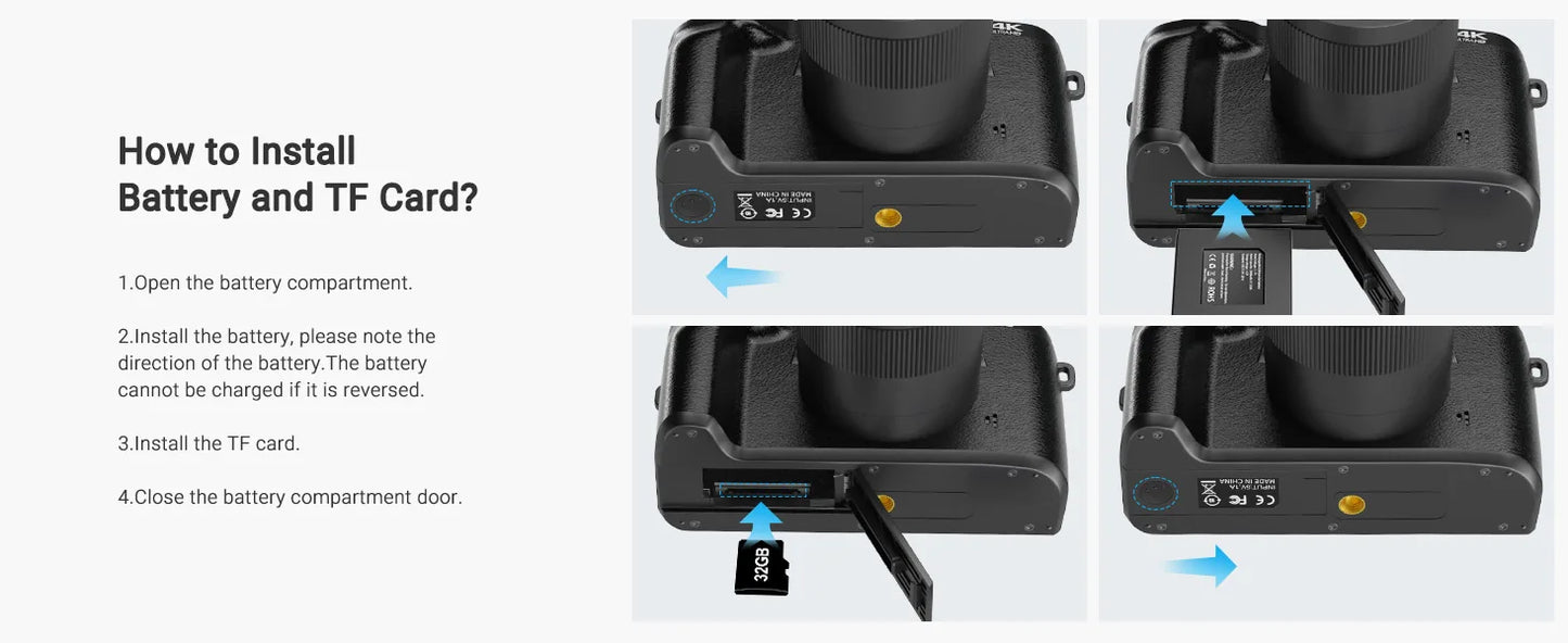 Digital Camera 4K 64MP WiFi Vlogging Camera with Flash Lens Hood Dual Cameras 4" Touch Screen