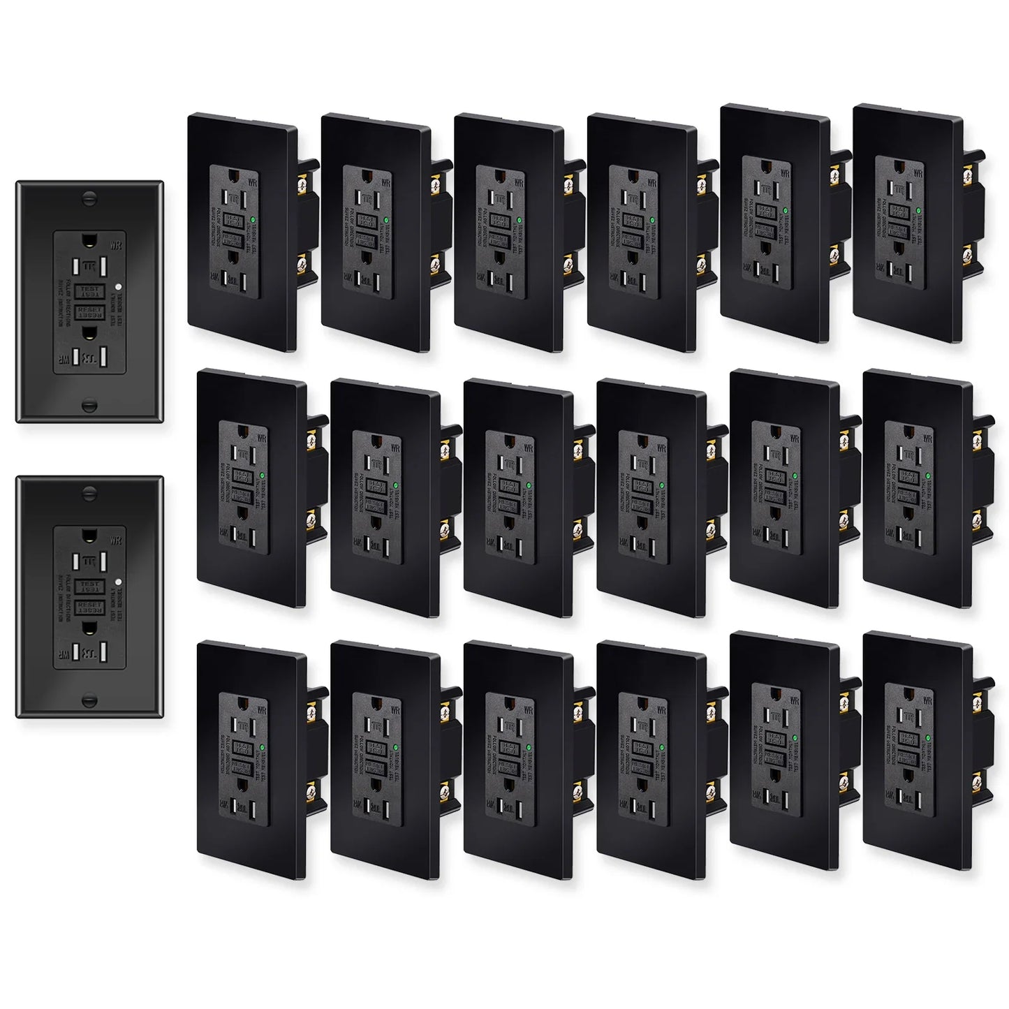 Black GFCI outlet 15A 125V tamper-resistant with LED indicator, set of 20.