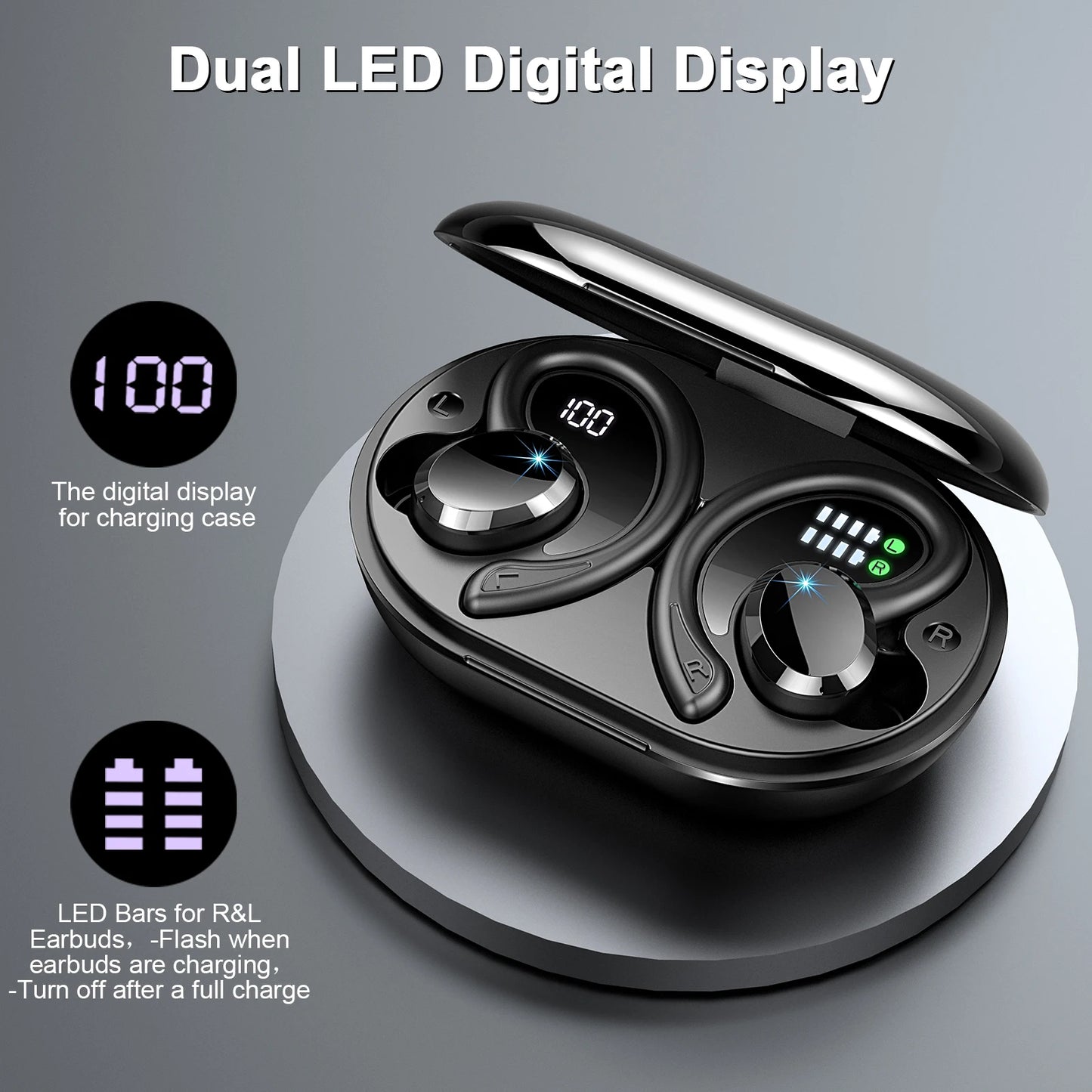 Wireless Bluetooth 5.3 Earbuds with Stereo Bass & 40H Playback IP7 Waterproof