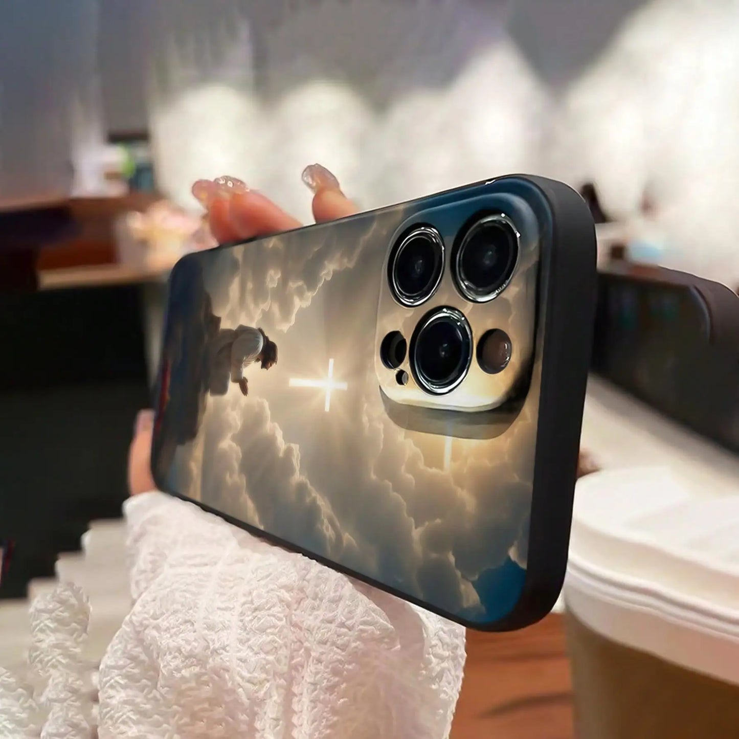 Jesus painting anti-drop phone case for iPhone 16 Pro Max to X/XS.